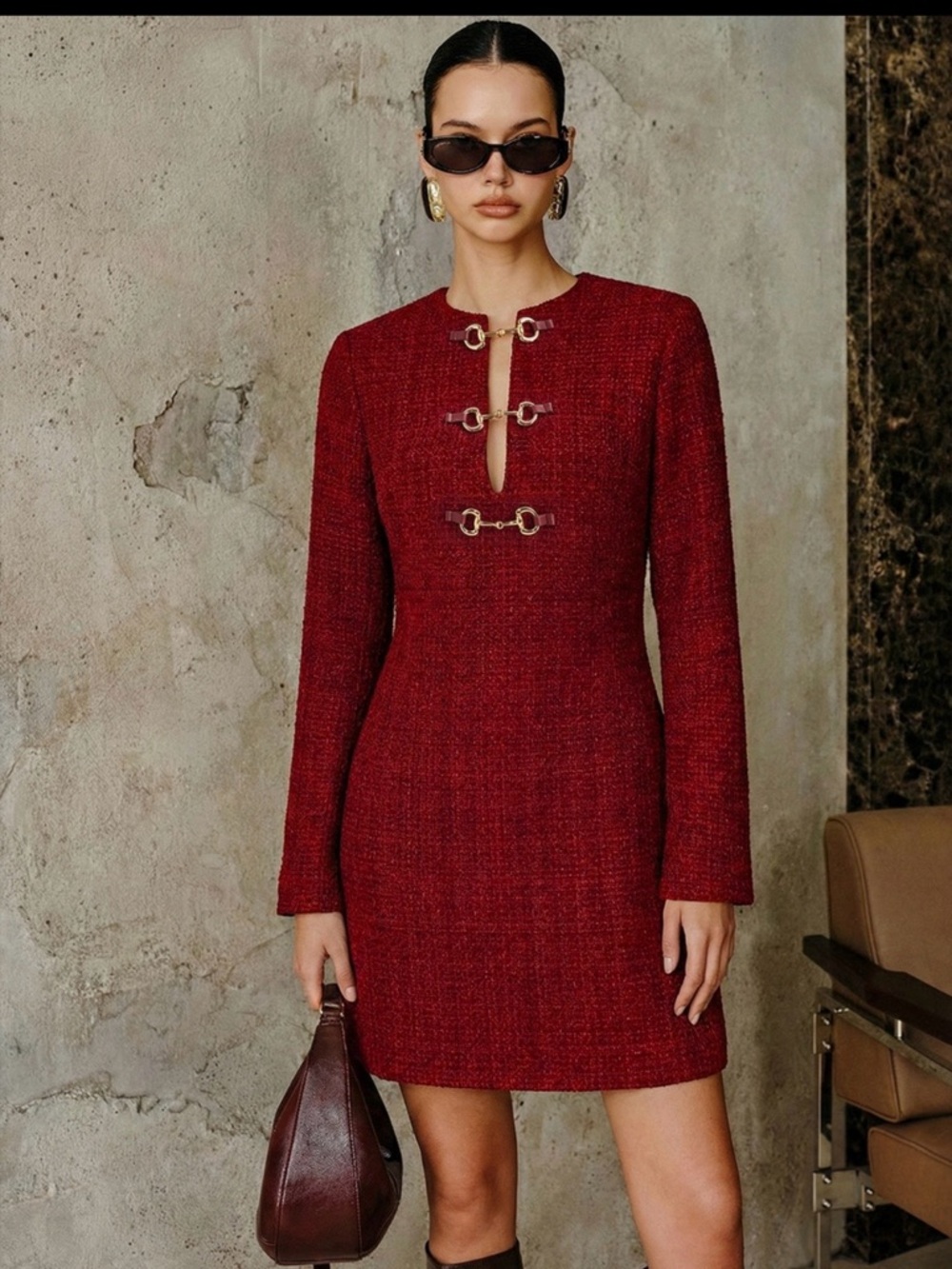 Commense Rich Red Textured Dress